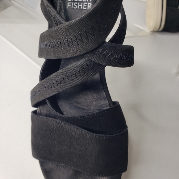 Eileen Fisher Skill Tumbled Nubuck Leather Textile Strappy Sneaker Sandals Zip 8 - Picture 13 of 13